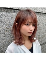 プリマ アンジュ 中目黒店(PRIMA ange)&nbsp;小顔ミディアム×透明感抜群 ピンクオレンジ　PRIMA ange 中目黒