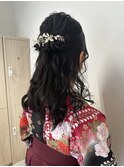 袴着付け　ハーフアップ