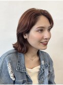 ミディアムヘア/暖色カラー/オレンジブラウン