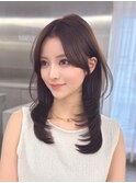 韓国前髪 くびれヘア 夏のヘアアレンジ 暗めカラー