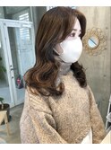 内巻きウェーブ、brownbeige