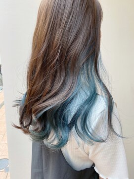 アジールヘア 東上野店(agir hair) ブリーチ１回インナーカラーブルー派手髪
