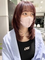 ブラウンレッドアドミオカラー艶ウルフシースルーバング