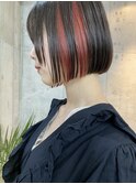 乾かすだけの簡単ボブ×インナーカラーピレンジ×ぱっつん前髪