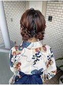 浴衣ヘア　編み込みアレンジ　ツインアレンジ　ツインお団子