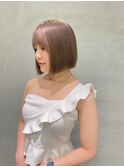 ボブミルクティーベージュブリーチダブルカラー堀江