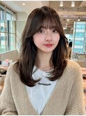 ワンカールレイヤーワイドバングセミロングシースルーバング