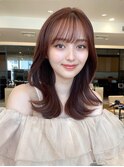 デジタルパーマ前髪パーマ韓国くびれミディアムチェリーブラウン