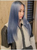 スモーキーブルー / 艶感ストレート / ハイトーンカラー
