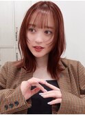 ダークレッド ブリーチなし コーラルオレンジ ラウンドバング