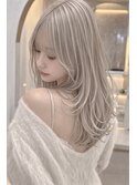 ロングレイヤー韓国ハイトーンホワイトアッシュ