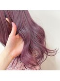 大人可愛いウェーブミディアムロングラベンダーピンクmaaya