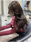 透明感ブリーチなしラテベージュ前下がり小顔ショートボブ