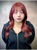 ケアブリーチボルドーカラーロングヘア韓国風渋谷