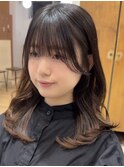 ◎ 美髪カールピンクブラウンロングセミディ似合わせ前髪