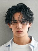 センターパート毛流れ微分けフェザーショートフェザーパーマ原宿
