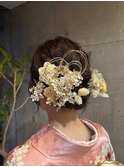 成人式ヘアセット水引きアレンジシニヨンお団子ヘア和装