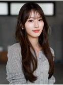 ☆フェミニンロング大人かわいいぱっつん前髪レイヤーカット小顔