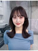 黒髪韓国小顔レイヤーイメチェン暗めオリーブグレークラゲヘアー