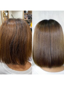 アンフィユヌキャトル(AnFye une Qatll) ジュエリーシステム×LULUトリートメント×縮毛矯正で艶髪ボブ♪