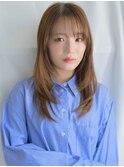 ロングレイヤー 前髪あり ベージュカラー 明るめ