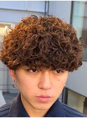 プードルパーマ刈り上げマッシュ茶髪スパイラルパーマ原宿
