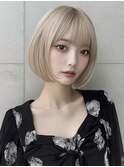 渋谷 ボブ 韓国ヘア ショートボブ 顔周りレイヤー ブロンドヘア