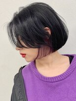 ピークアブー 原宿ハラカド(PEEK-A-BOO)&nbsp;黒髪クールミニボブ/インナーカラーパープル/前下がりショート