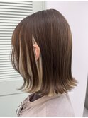 斜めバンググレージュカラーデザインカラーシルキーベージュ