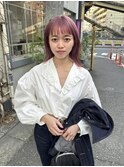 ピンクカラー×ミニバング×ピンクベージュ
