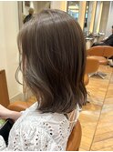 ブリーチなしグレージュ ブルーグレージュ くびれボブ 長めボブ