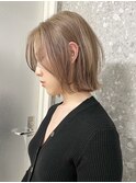 ダブルカラーナチュラルボブ長めボブ前髪ありレイヤーボブ30代