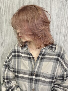ジゼル 中津大分(GiseL) 中津美容室　ピンクベージュレイヤーハイトーンブリーチカラー
