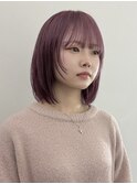 ★ミルクティーピンクベージュミディアムレイヤーカット長めボブ