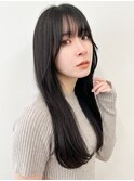 髪質改善カラーダークグレージュ艶髪ストレートくびれロングヘア