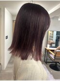 暖色カラーバイオレットピンク＊ミディアムボブボルドーカラー
