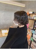 ミディアム切りっぱなしボブパーマ黒髪暗髪ナチュラル艶カラー