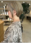 グレイヘア白髪ぼかしショートボブ　☆高野