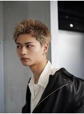 渋谷スパイキーショートパーマブリーチWカラーメンズショート