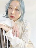 福井 大和田 ハイトーン ケアブリーチ ペールブルー ボブ
