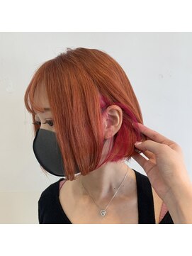 リノショアーズ 日本大通り店(RINOSHORES) オレンジピンクインナーカラー透け感シースルーボブヘアmaaya