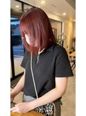 20代30代40代小顔切りっぱなし大人ボブ艶カラーレッド赤髪