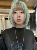 xブリーチ/イメチェン/ホワイトブロンド/外ハネボブ/美髪/