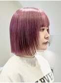 ピンク/ラベンダーピンク/デザインカラー/大人ボブ/ケアブリーチ