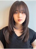顔周りレイヤーカットくびれヘアミルクティーベージュカラー韓国