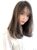 20代30代小顔デザインシースルーバング モノグレージュ