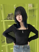 アース コアフュールボーテ 長野稲田店(EARTH coiffure beaute) ネイビーブルーインナーカラーケアブリーチウルフカット