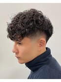 渋谷スペインカールラルフカール刈り上げ高めツーブロックメンズ