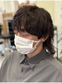 【青葉区/メンズカット】レッドブラウン×襟足長マッシュウルフ