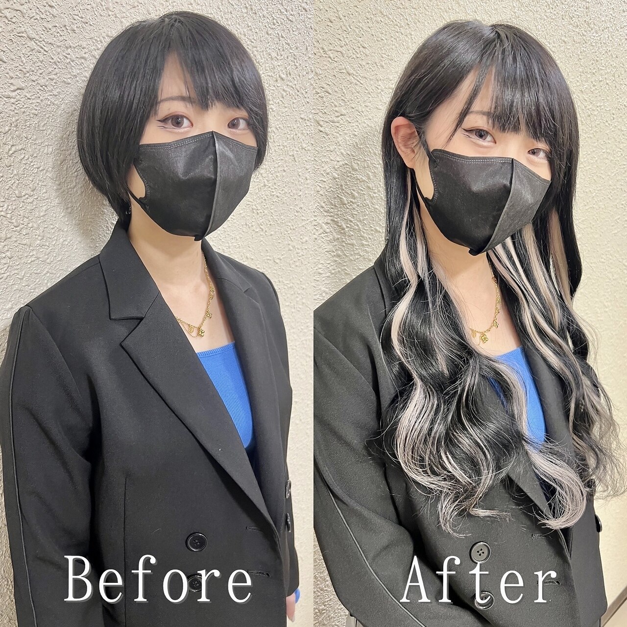 ブラック×ホワイトアッシュ#シールエクステ#韓国#メッシュ#神戸